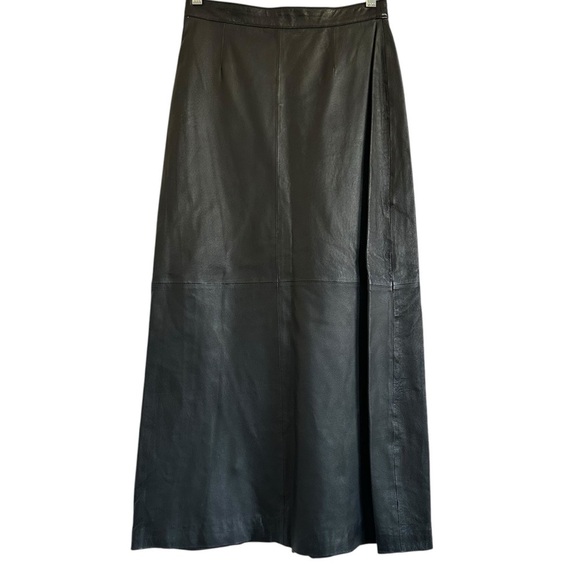 Vintage Lew Magram Black Leather A-Line Midi Skirt | Size 4 (Vintage 8) Classic - Picture 1 of 12